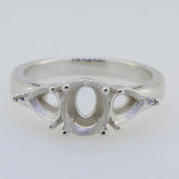 14K White Gold Semi Mount Ring Setting Oval OV 8x6mm PE 7x5mm 3 Stones Syzjewelry